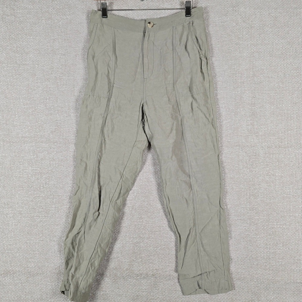 Halston Womens Sage‎ Green Linen Blend Tapered Seam Front Pants Size M
